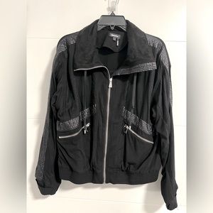 DKNY Women's Black Full-Zip Mixed Media Crop Jacket Size S